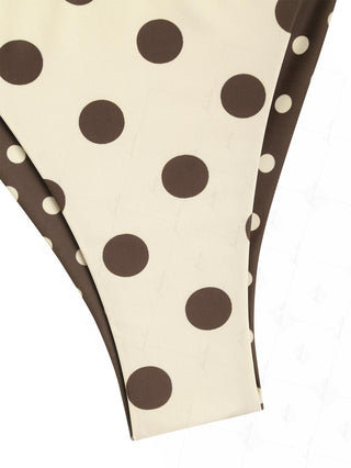 Apricot Polka Dot Print Reversible Cheeky Brazilian Bikini Bottom