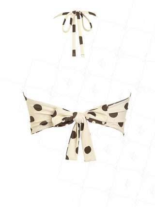 Apricot Polka Dot Halter Tied Back Reversible Tankini Top