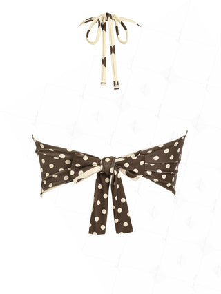 Apricot Polka Dot Halter Tied Back Reversible Tankini Top