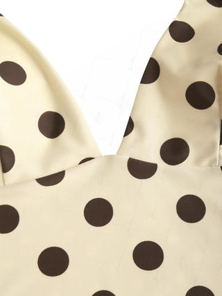 Apricot Polka Dot Halter Tied Back Reversible Tankini Top