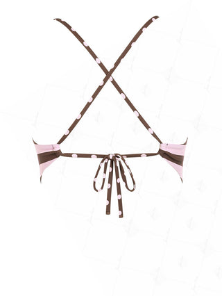 Pink Striped Polka Dot Crisscross Tie Open Back Tankini Top