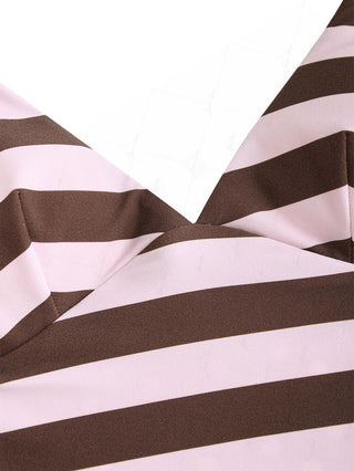 Pink Striped Polka Dot Crisscross Tie Open Back Tankini Top