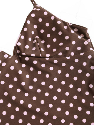 Pink Striped Polka Dot Crisscross Tie Open Back Tankini Top