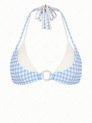 Light Blue Bubble Grid Textured O Ring Double Layer Bikini Top