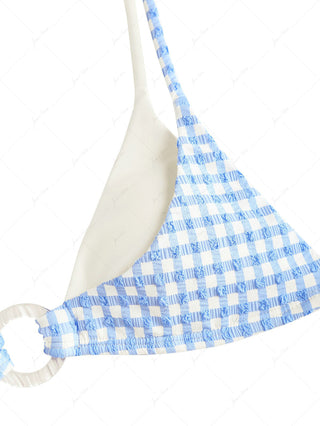 Light Blue Bubble Grid Textured O Ring Double Layer Top & Cheeky Boyshorts Bikini Set