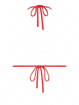 Blue Striped Bowknot Halter Triangle Bikini Top