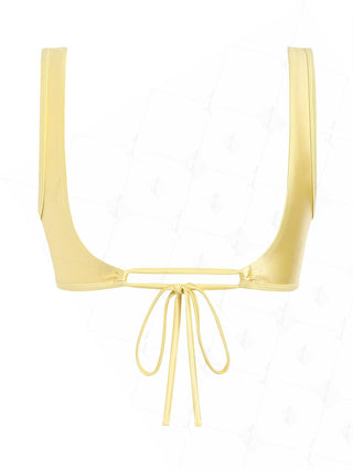 Light Yellow Solid Color Satin Ruched Tank Style Bikini Top