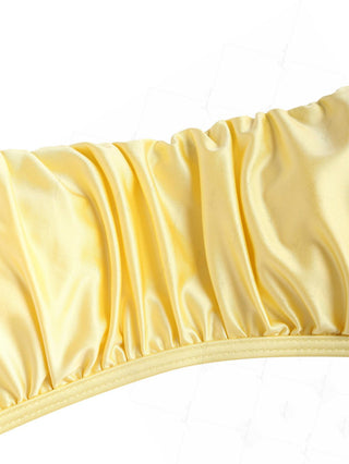 Light Yellow Solid Color Satin Ruched Tank Style Bikini Top