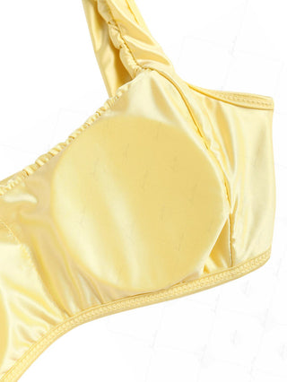 Light Yellow Solid Color Satin Ruched Tank Style Bikini Top