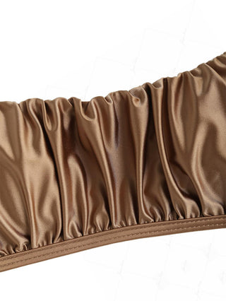 Coffee Solid Color Satin Ruched Tank Style Bikini Top