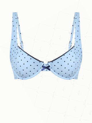 Light Blue Polka Dot Lace Bowknot Underwire Bikini Top