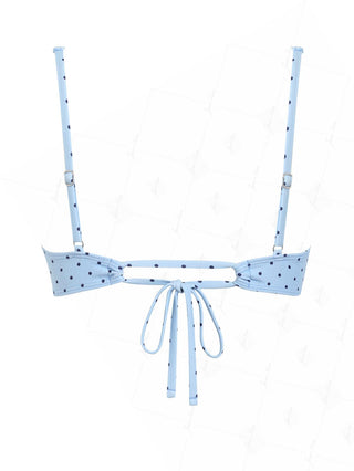 Light Blue Polka Dot Lace Bowknot Underwire Bikini Top