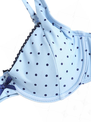 Light Blue Polka Dot Lace Bowknot Underwire Bikini Top