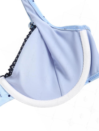 Light Blue Polka Dot Lace Bowknot Underwire Bikini Top