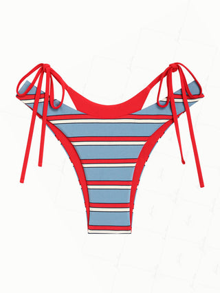 Blue Contrast Color Striped Double Layer Bikini Bottom
