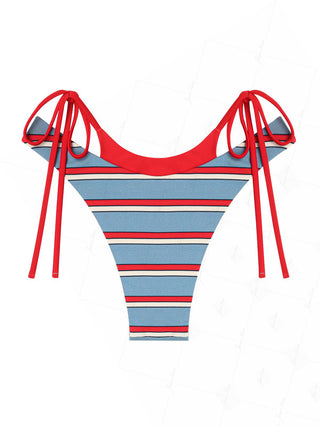 Blue Contrast Color Striped Double Layer Bikini Bottom