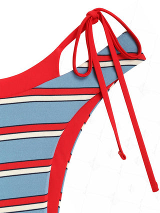 Blue Contrast Color Striped Double Layer Bikini Bottom