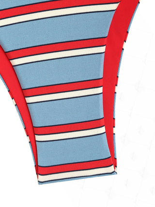 Blue Contrast Color Striped Double Layer Bikini Bottom