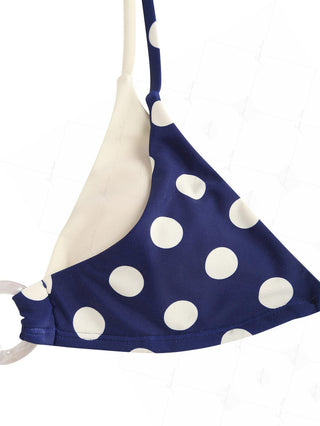 Deep Blue Polka Dot Print O Ring Double Layer Bikini Top