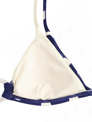 Deep Blue Polka Dot Print O Ring Double Layer Bikini Top