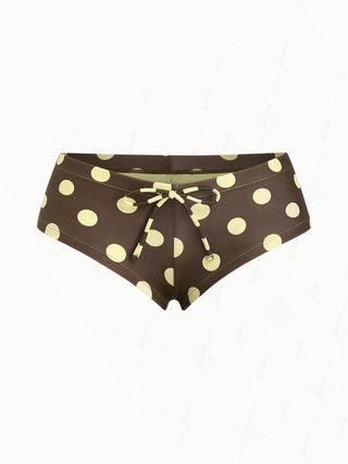 Coffee Polka Dot Print Bikini Bottom Cheeky Swim Boyshorts