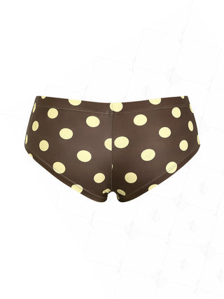 Coffee Polka Dot Print Bikini Bottom Cheeky Swim Boyshorts
