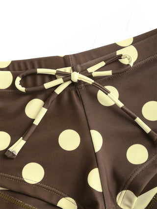Coffee Polka Dot Print Bikini Bottom Cheeky Swim Boyshorts
