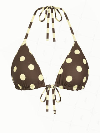 Coffee Striped Polka Dot Print Halter Triangle Reversible Bikini Top