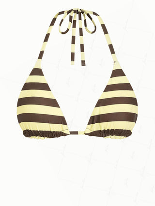 Coffee Striped Polka Dot Print Halter Triangle Reversible Bikini Top