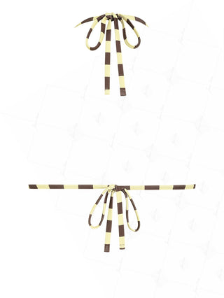 Coffee Striped Polka Dot Print Halter Triangle Reversible Bikini Top