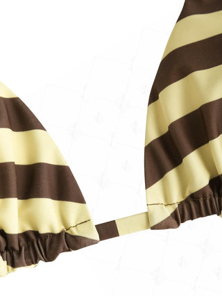 Coffee Striped Polka Dot Print Halter Triangle Reversible Bikini Top