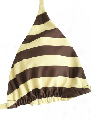Coffee Striped Polka Dot Print Halter Triangle Reversible Bikini Top
