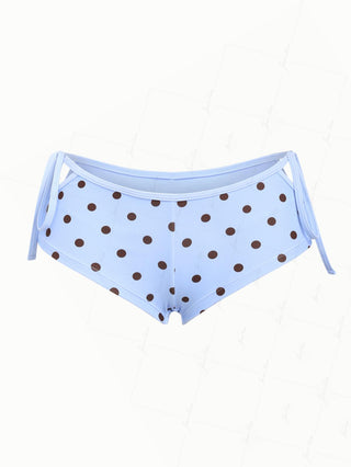 Sky Blue Polka Dot Cutout Tie Side Bikini Bottom Cheeky Swim Boyshorts