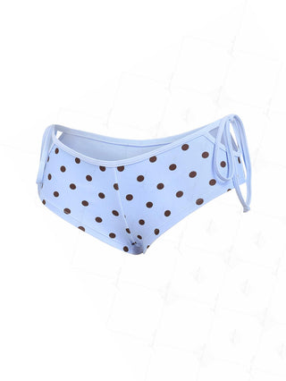 Sky Blue Polka Dot Cutout Tie Side Bikini Bottom Cheeky Swim Boyshorts