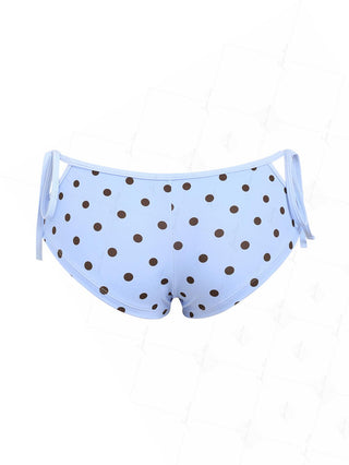 Sky Blue Polka Dot Cutout Tie Side Bikini Bottom Cheeky Swim Boyshorts