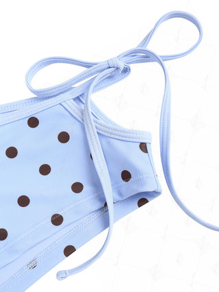 Sky Blue Polka Dot Cutout Tie Side Bikini Bottom Cheeky Swim Boyshorts