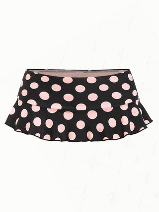 Pink Vintage Polka Dot Peplum Swim Skirt Bikini Bottom