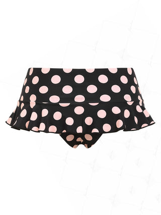 Pink Vintage Polka Dot Peplum Swim Skirt Bikini Bottom