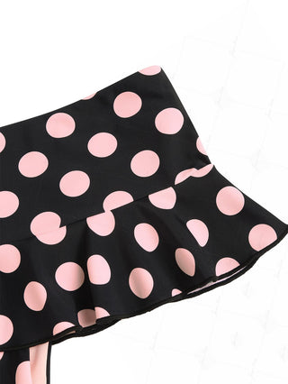 Pink Vintage Polka Dot Peplum Swim Skirt Bikini Bottom