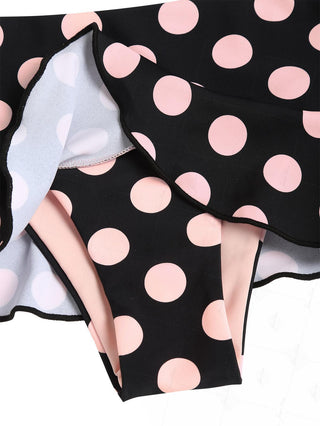 Pink Vintage Polka Dot Peplum Swim Skirt Bikini Bottom