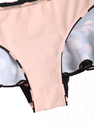 Pink Vintage Polka Dot Peplum Swim Skirt Bikini Bottom