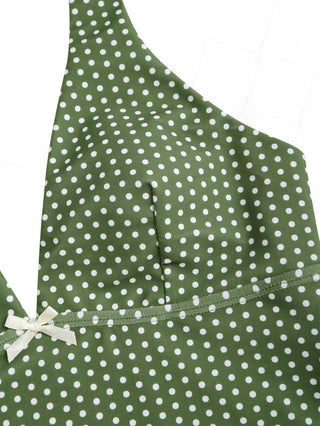 Plant Green Polka Dot Bowknot Deep V Neck Halter Tankini Top