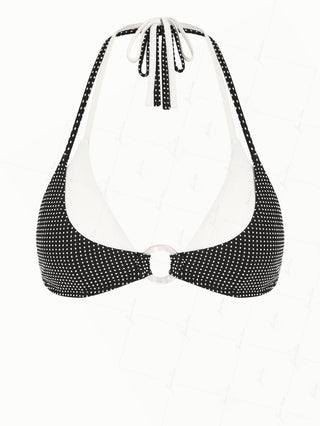 Black Pin Dot Jacquard O Ring Double Layer Bikini Top