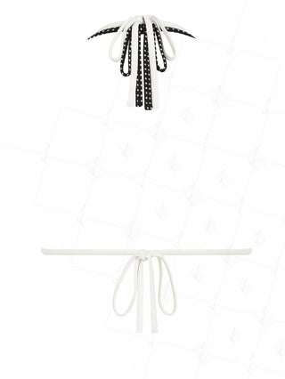 Black Pin Dot Jacquard O Ring Double Layer Bikini Top