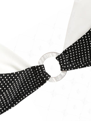 Black Pin Dot Jacquard O Ring Double Layer Bikini Top