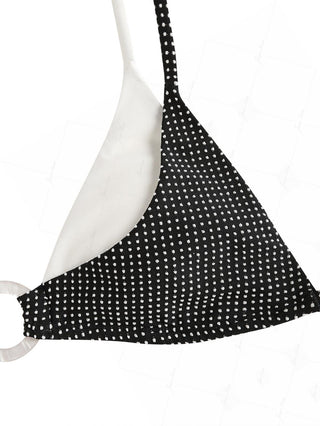 Black Pin Dot Jacquard O Ring Double Layer Bikini Top