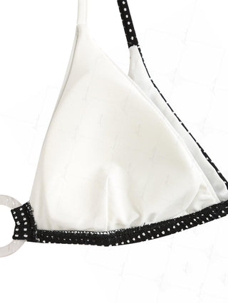 Black Pin Dot Jacquard O Ring Double Layer Bikini Top