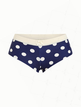 Deep Blue Polka Dot Bowknot Bikini Bottom Cheeky Swim Boyshorts
