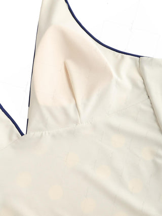 Deep Blue Polka Dot Bowknot Halter Tied Back Tankini Top