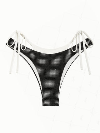 Black Pin Dot Jacquard Double Layer Bikini Bottom